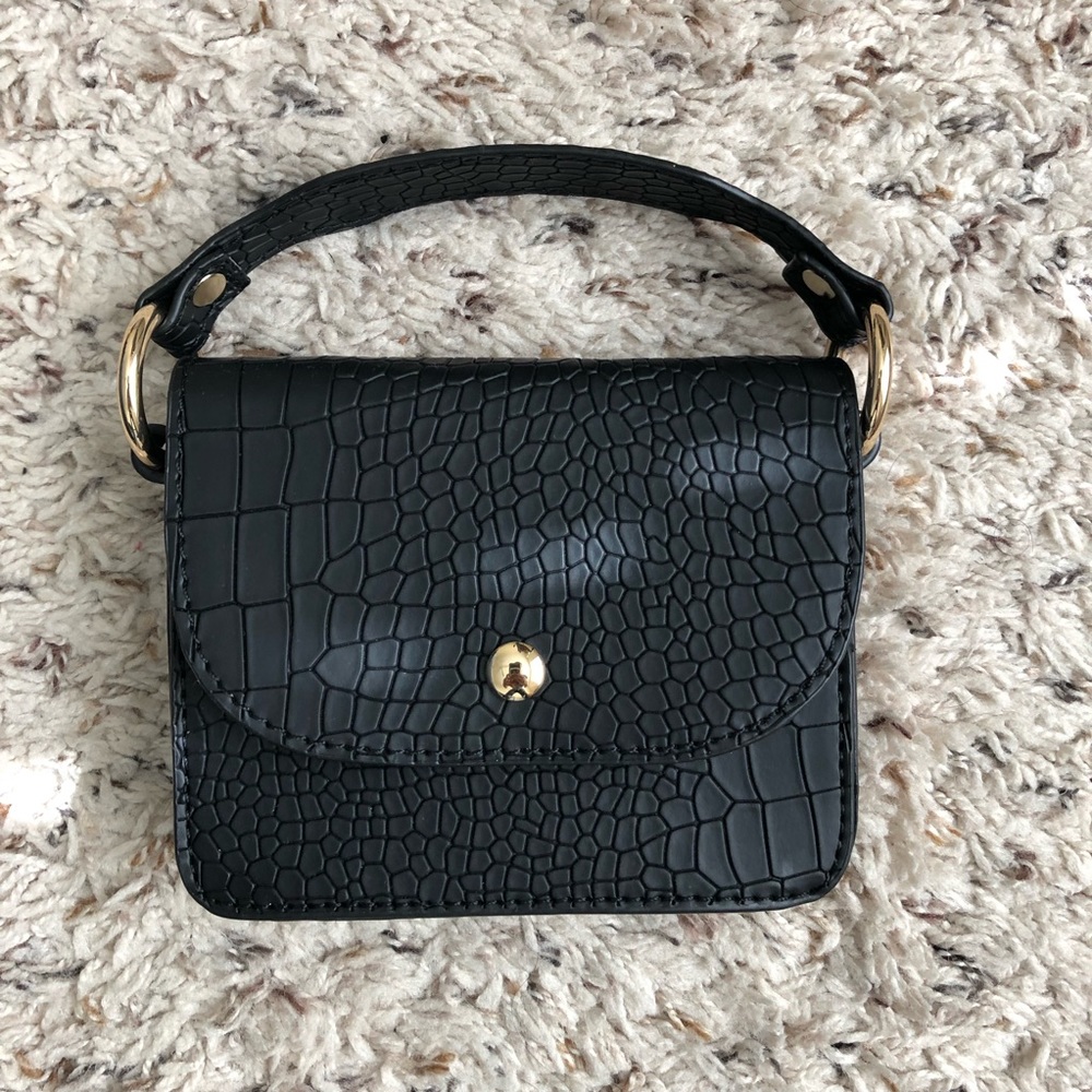 Black Croc Square Mini Bag